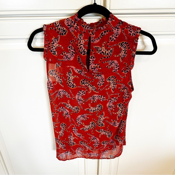 Anthropologie Maeve Darby Women’s Rust Leopard Print Smocked Sleeveless Blouse - Picture 10 of 10